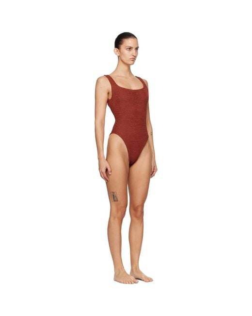 Hunza G Black Burgundy Square Neck Swimsuit