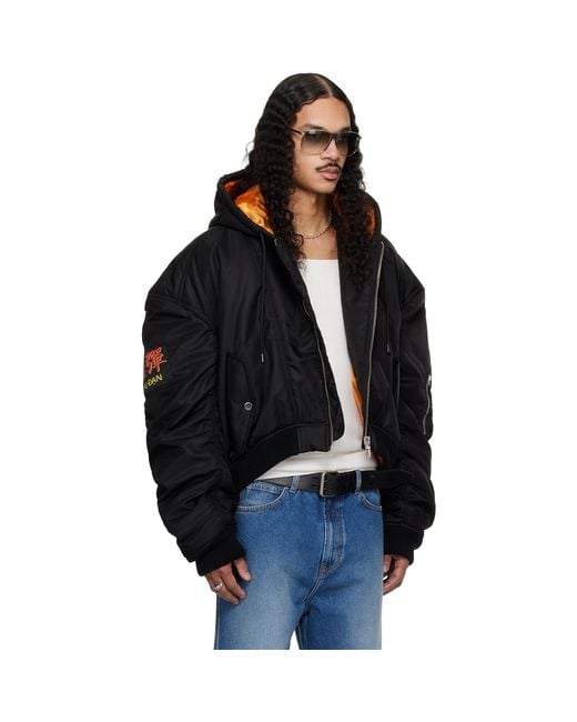 Lu'u Dan Black Distorted Ma1 Bomber Jacket for men