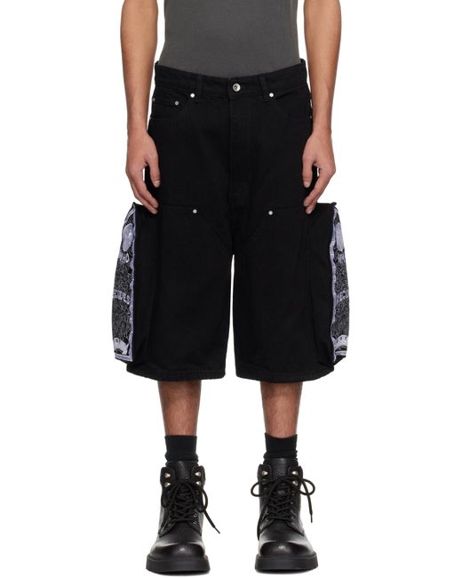 Who Decides War Black Side Embroidery Denim Shorts for men