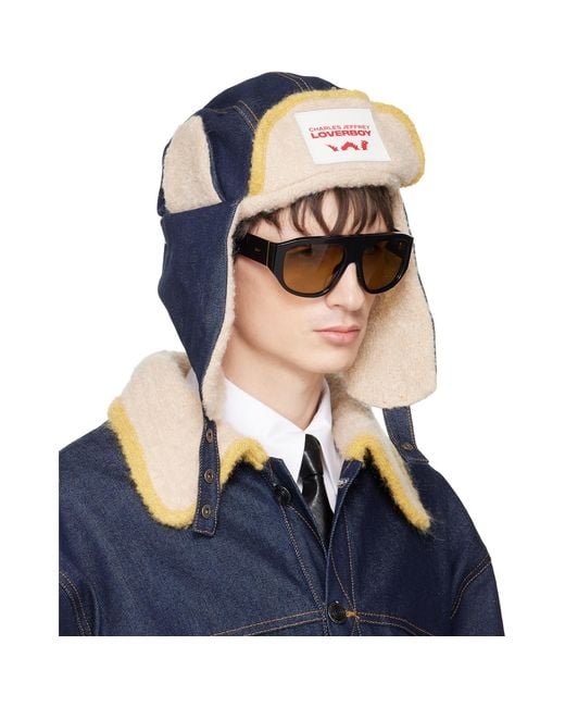 Charles Jeffrey Blue Knit Patch Trapper Hat for men