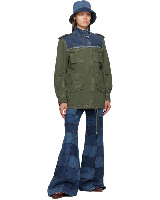 Chloé Green Khaki & Blue Utilitarian Denim Jacket