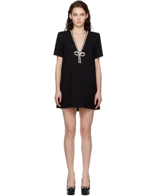 Area Black Crystal Bow V-Neck T-Shirt Minidress