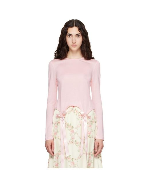 Simone Rocha Pink Bow Tail Easy Long Sleeve T-Shirt