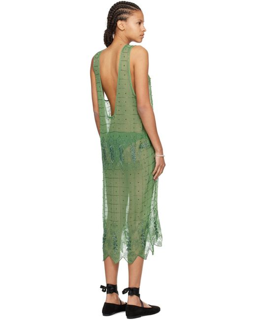 Bode Green Grid Vine Midi Dress