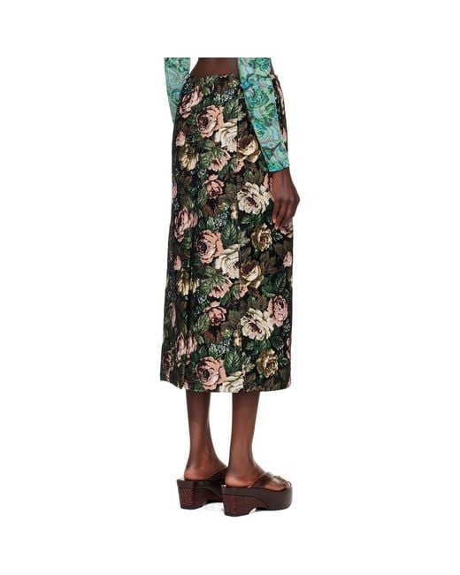 Dries Van Noten Green Floral Maxi Skirt