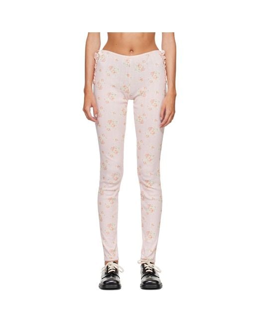 Simone Rocha Pink Pointelle Ruffle Frill Leggings