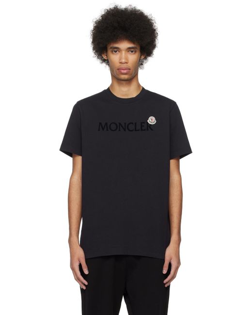 Moncler Black Navy Flocked T-shirt for men