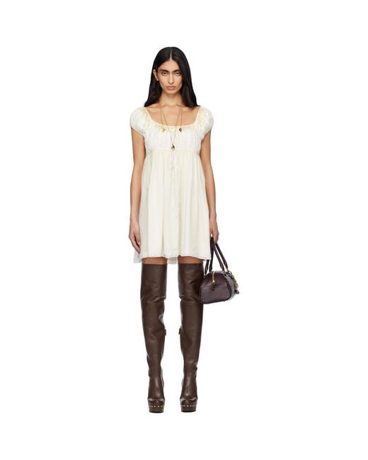 Chloé Black Off- Short Sleeve Silk Mousseline & Lace Minidress
