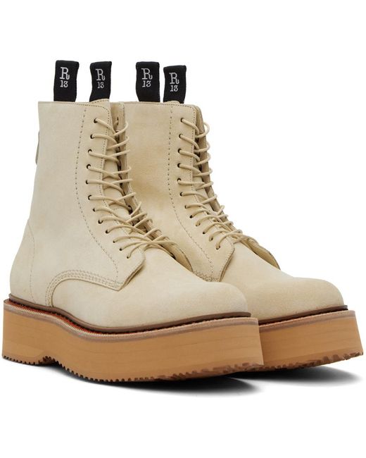 R13 White Khaki Single Stack Boots for men
