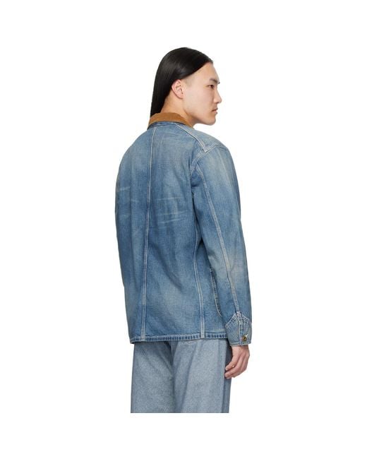 RRL Blue Corduroy-Collar Denim Jacket for men