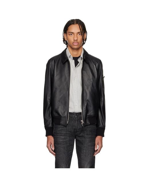 Tom Ford Black Soft Nappa Plonge Collar Blouson Jacket for men