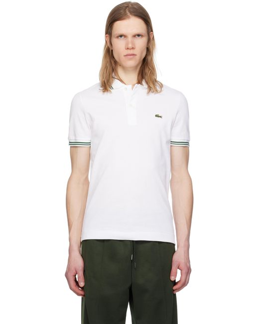 メンズ Lacoste ホワイト レギュラーフィット トリムアクセント ポロシャツ White
