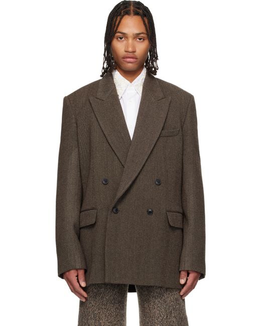 Dries Van Noten メンズ ブラウン ウールサージ テーラードジャケット