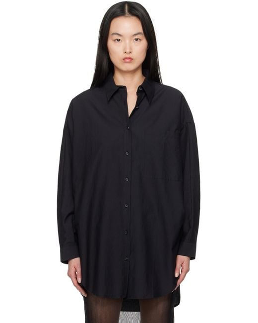 SILK LAUNDRY ブラック コットンシルク ラウンド シャツ Blue