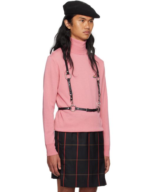 Vivienne Westwood Pink Black Studs Harness Suspenders for men