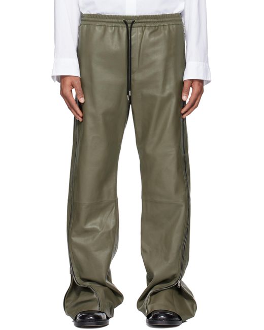 メンズ Acne グリーン ジッパー レザーパンツ Green