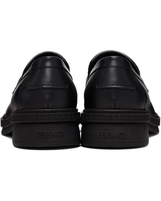 Versace Black Greca Leather Loafers for men