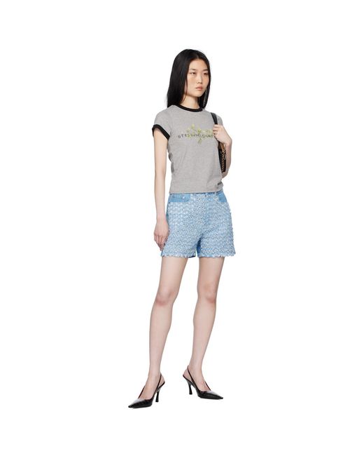 Stella McCartney Blue Mid-Rise Bouclé Denim Shorts