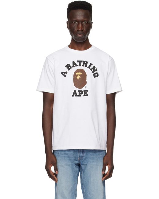 T-shirt blanc à logo de style collégial A Bathing Ape pour homme en coloris Black