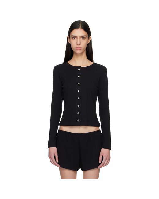 Leset Black Pointelle Classic Crew Cardigan