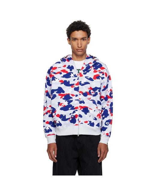 A Bathing Ape Blue Sta Strike Camo Shark Full Zip Hoodie for men