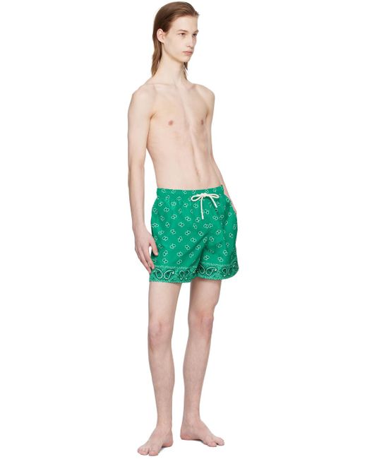 Palm Angels Green Paisley Swim Shorts for men