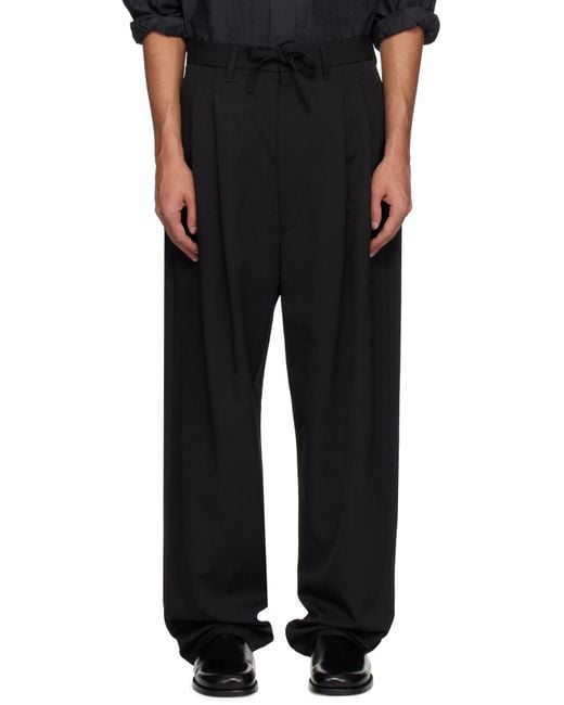 Lemaire Black Drawstring Pleated Trousers for men