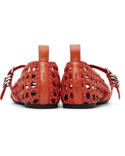 Rag & Bone Red Spire Woven Mary Jane Faux-Leather Flats