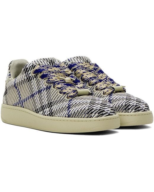 Burberry Black Taupe Check Knit Box Sneakers for men