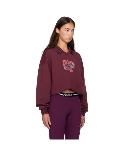 Off-White c/o Virgil Abloh Purple Burgundy 'Off' College Crop Polo Sweatshirt