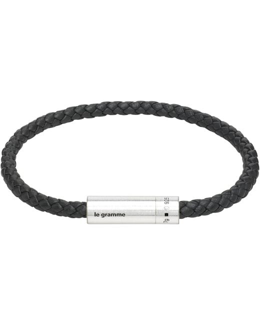 Le Gramme Black 'Le 7G' Leather Cable Bracelet for men