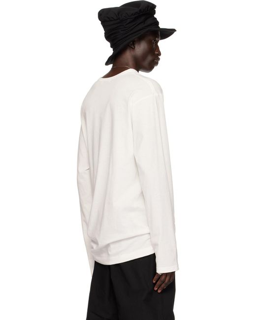 【関税込み】YOHJI YAMAMOTO オフホワイト プリント 長袖Tシャツ メンズ Yohji Yamamoto オフホワイト プリント 長袖tシャツ
