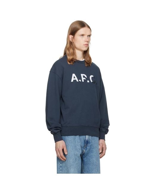 A.P.C. Blue Vintage-effect '' Logo Sweatshirt for men