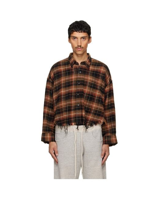 R13 Brown Drop Neck Cropped Shirt for men