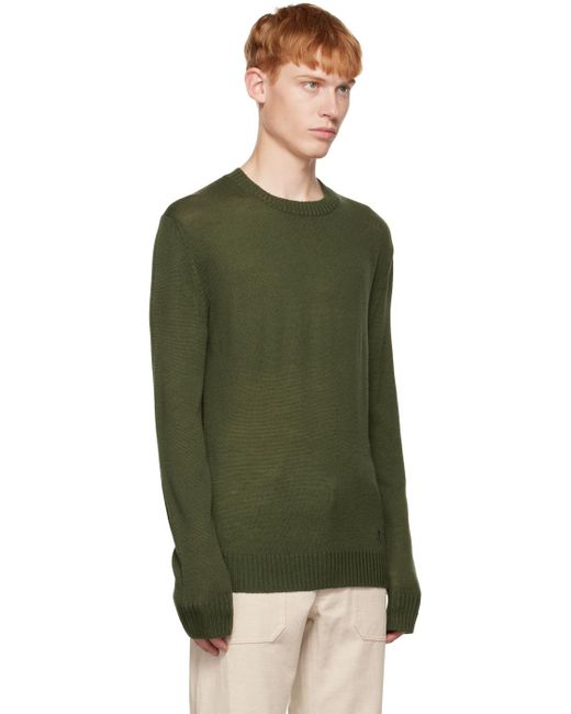 Jil Sander Green Khaki Crewneck Sweater for men