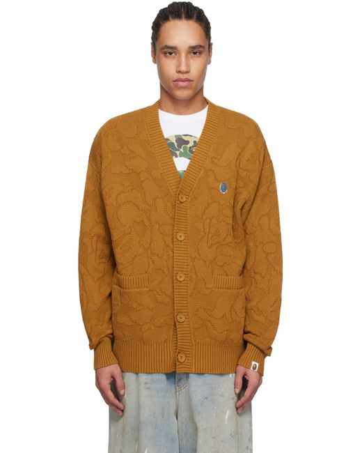 A Bathing Ape Orange Solid Camo Jacquard One Point Cardigan for men