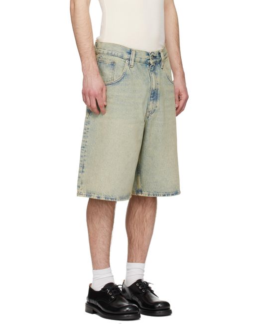 メンズ sunflower ブルー＆イエロー スーパーワイド デニムショートパンツ Green
