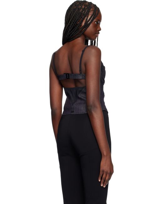 Mugler ネイビー Corseted メッシュ ローデニム トップス Black