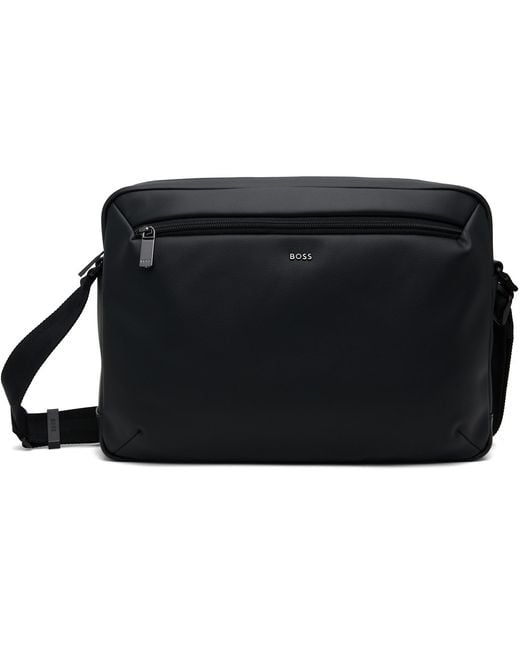 Boss Black Grained Faux-Leather Bag for men