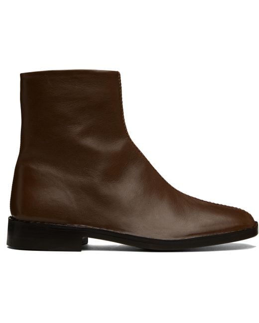 メンズ Lemaire ブラウン パイピング ジップブーツ Brown