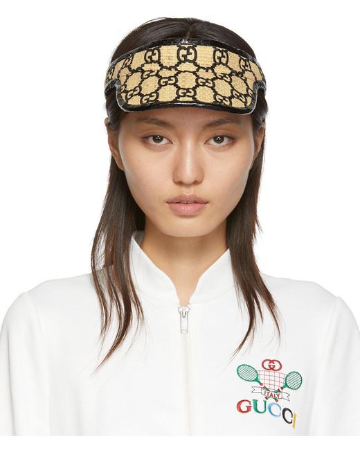 Gucci Black GG-embroidered Raffia Visor