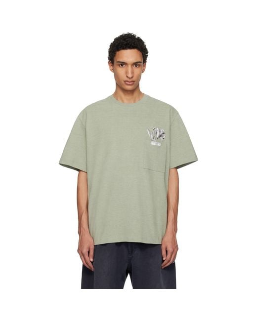 Wooyoungmi Green Khaki Flower Back Logo T-Shirt for men