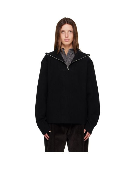 R2W Black Paulo Wool Hairy Zip-Up Sweater