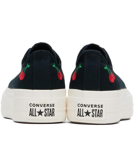 Converse Black Chuck Taylor All Star Lift Platform Cherries Low Top Sneakers