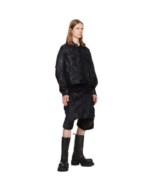 Julius Black Coated Tactical Kite Denim Shorts for men