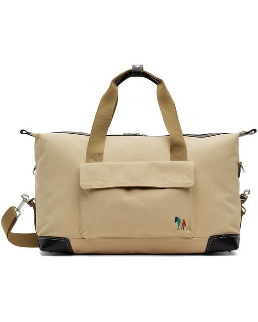 PS by Paul Smith Black Beige Embroide Duffle Bag for men