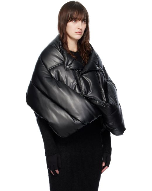 Junya Watanabe Black Overlay Faux-leather Puffer Jacket