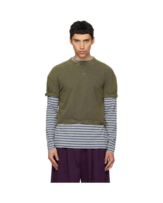 we11done Gray Layered Stripe Long-Sleeve T-Shirt for men