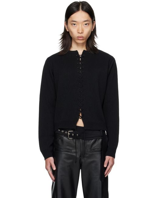 AV VATTEV Black Lace Up Knit Cardigan for men