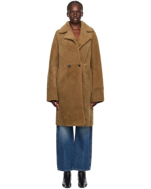 Meteo by Yves Salomon Blue Double-breasted Reversible Shearling Coat